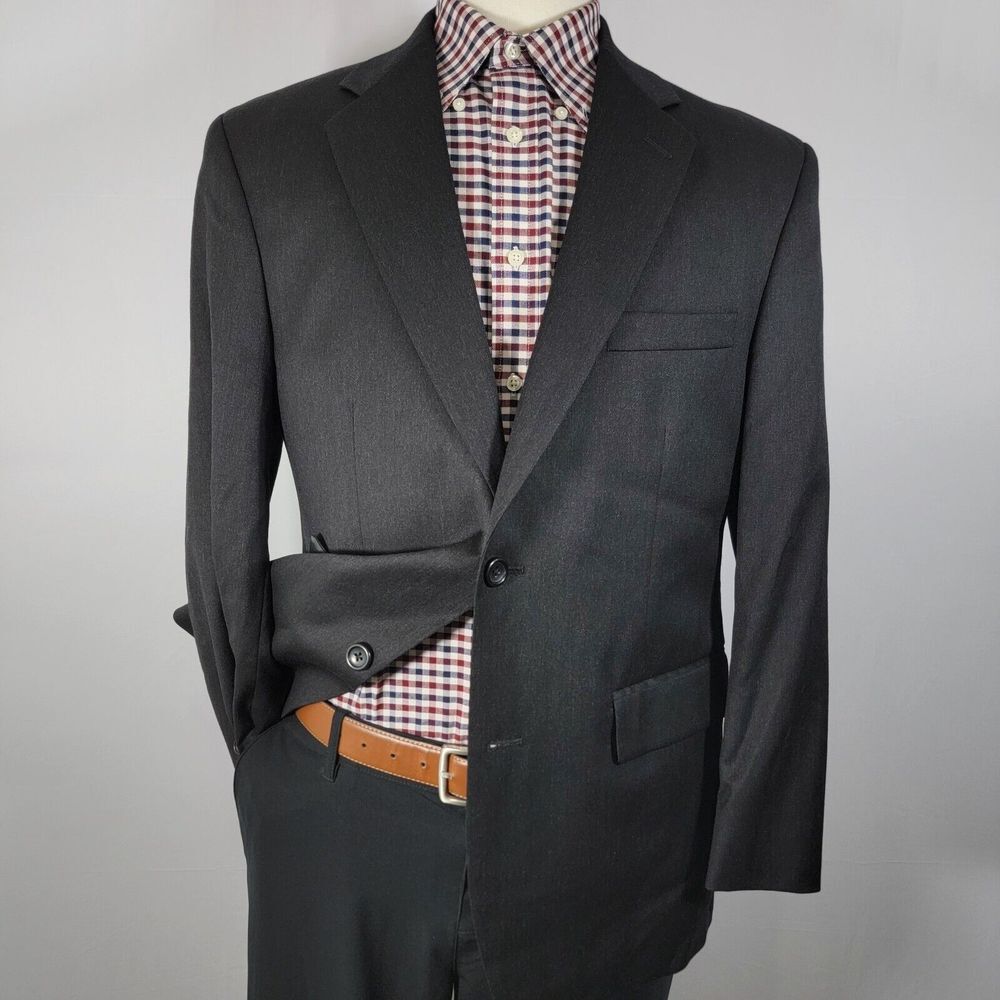 Joseph Feiss Men's Sport Coat Blazer Two Button Solid CH Black Wool Size 40S